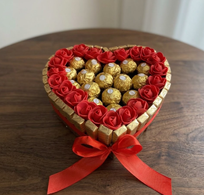 Подарунковий бокс набір Ferrero Rocher у формі серця з декоративними трояндами №3